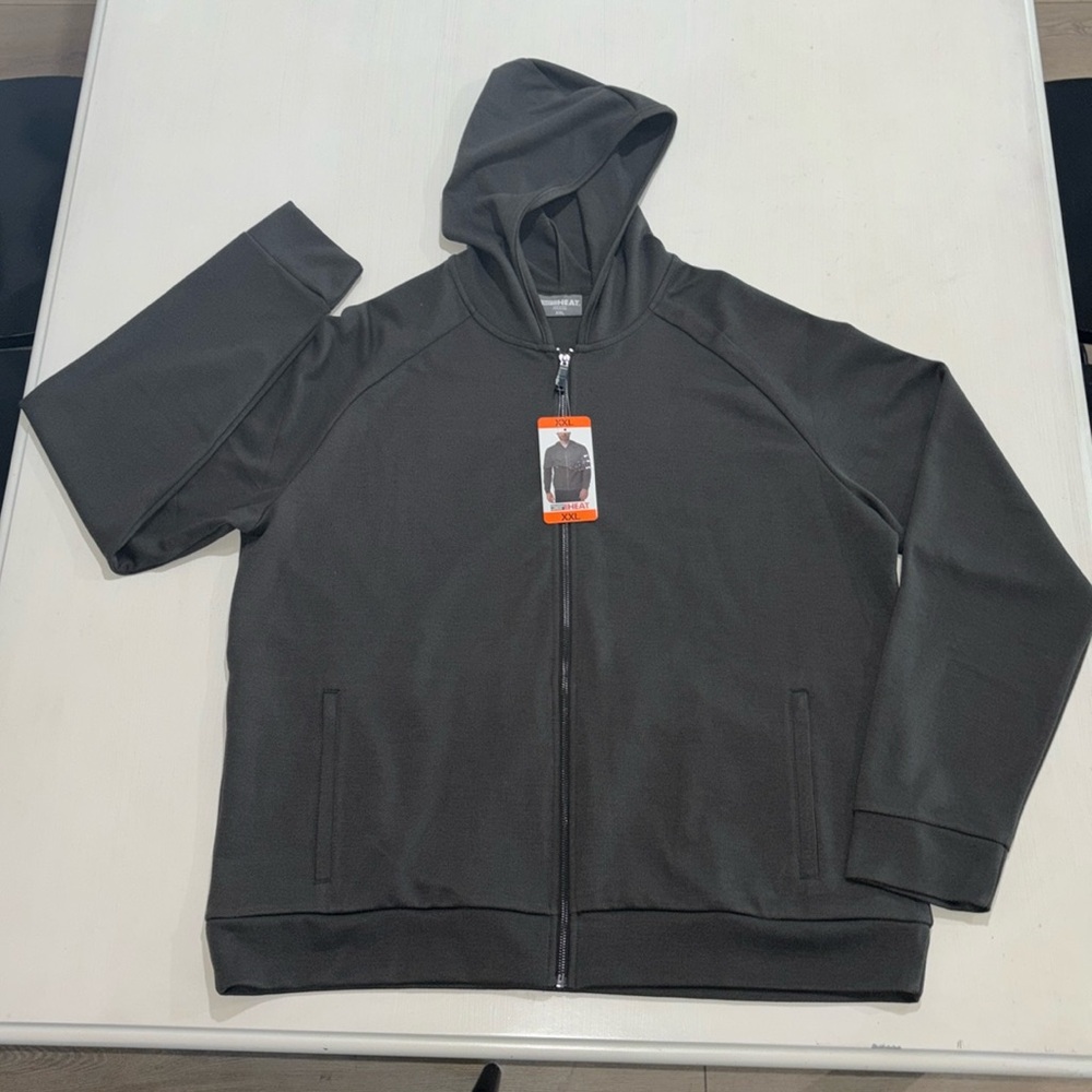 NWT 32 Degrees Heat Gray Zippered Jacket with hood in poly blend. Men's XXL.